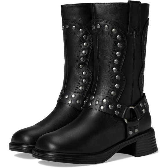 NWT (no box) Steve Madden girls valent motorcycle boots, black with metal size 1 - Picture 1 of 8